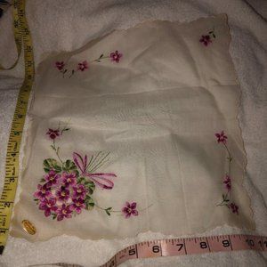 vintage antique 1950's embroidered flowers Switzerland cotton handkerchi…